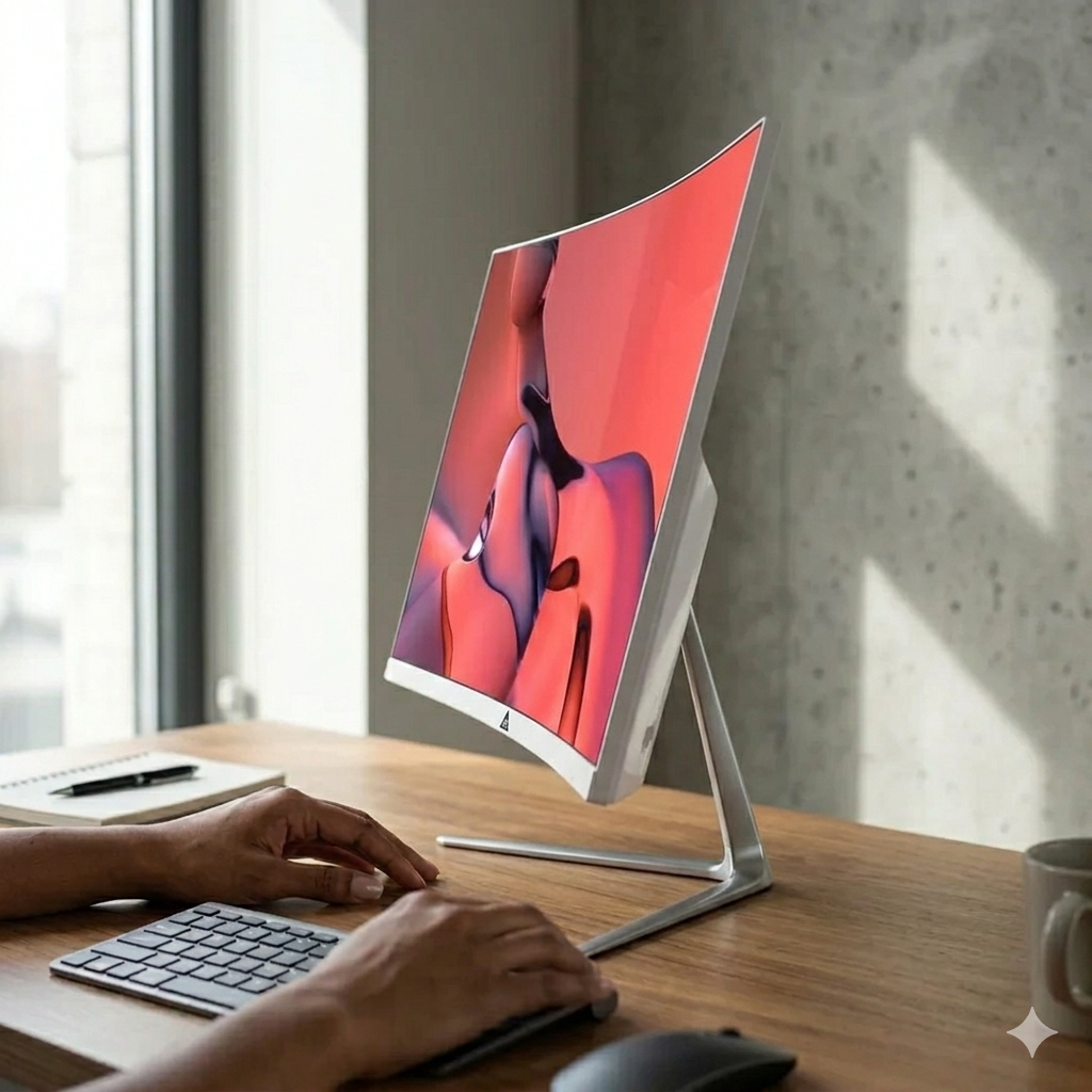 WE PIXELS 24FHD CURVED FRAMELESS LED MONITOR FULL HD BUILT-IN SPEAKERS 100HZ WHITE 3 YEARS WARRANTY