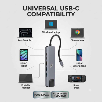 WE CHC62 6‑in‑1 Type‑C Dock with Dual 100W Power delivery, USB Hub, 4K HDMI, Ethernet – Metal Body, 1 Year Warranty