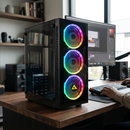 WE AURA  PREMIUM CABINET 3 RGB FAN INBUILT FRONT GLASS | MESH OPTION , BLACK & WHITE COLOR | 1 YEAR WARRANTY