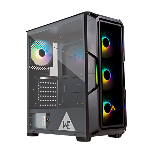 WE PHANTOM GAMING CABINET  TEMPERED GLASS SIDE PANEL  ATX/M-ATX SUPPORT 4 PRE-INSTALLED RGB FANS 240 AND 360 WATER COOLER SUPPORT MESH/GLASS FRONT