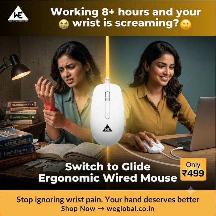 Precise control. Clean white design with the WE Glide Wired Optical Mouse