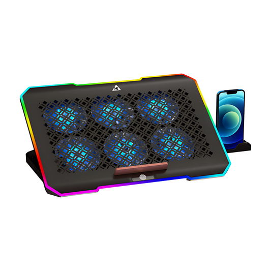 WE - CHILLMATE RGB LAPTOP COOLING PAD  SIX FANS   RGB LIGHTING   USB HUB   MOBILE HOLDER  5 HEIGHT ADJUSTABLE  3000 RPM - BLACK