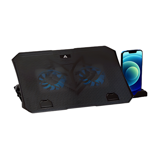 WE -  AERODOCK LAPTOP COOLING PAD  DUAL FANS  MOBILE HOLDER  2 USB PORTS 5 HEIGHT ADJUSTABLE 1000 RPM – BLACK