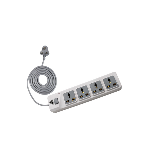 WE - HEXA POWER STRIP  4 METER COPPER CABLE 4 UNIVERSAL BRASS SOCKET 2500 WATT - WHITE  1 YEAR WARRANTY