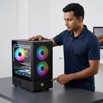 WE - RIO PREMIUM CABINET – 3 RGB FAN INBUILT 240 WATER COOLER SUPPORT 3.0 USB | HD AUDIO SLOT  |  MAGNETIC FILTER SIDE TEMPERED GLASS  |  1 YEAR WARRANTY