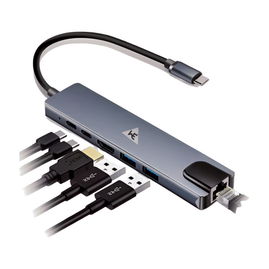 WE - CHC62 6-IN-1 TYPE-C DOCK WITH 2 X 100W PD  2 X USB PORT  1 X 4K HDMI & 1 X ETHERNET PORT METAL BODY 1 YEAR WARRANTY