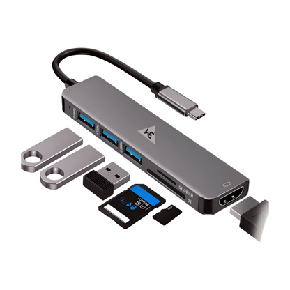 WE - CHC61 6-IN-1 TYPE-C DOCK WITH  3 X USB PORT  1 X 4K HDMI  1 X SD & 1 X MICRO SD CARD READER  METAL BODY 1 YEAR WARRANTY