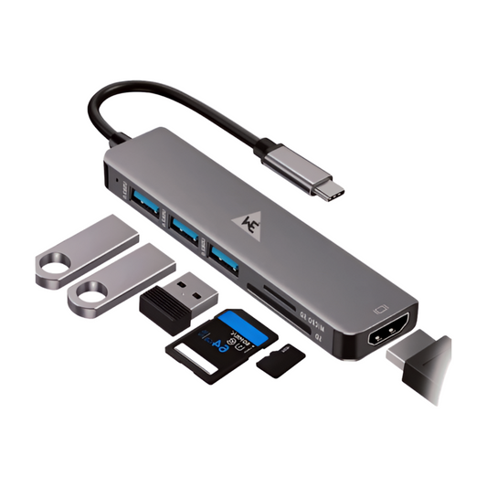 WE - CHC61 6-IN-1 TYPE-C DOCK WITH  3 X USB PORT  1 X 4K HDMI  1 X SD & 1 X MICRO SD CARD READER  METAL BODY 1 YEAR WARRANTY