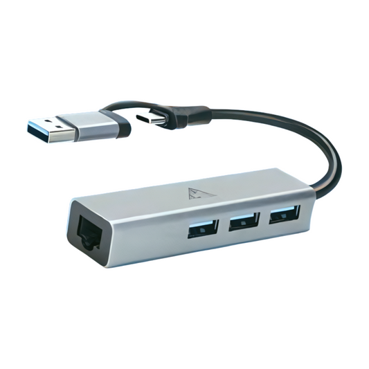 WE -  CLH21 ETHERNET NETWORK ADAPTER WITH USB HUB  WITH TYPE C AND USB 3.0 DUAL CONNECTOR METAL BODY 1 YEAR WARRANTY