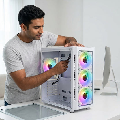 WE - AURA NX CABINET 3 RGB MESH & GLASS FRONT, USB 3.0, HD AUDIO | MIC  TEMPERED SIDE GLASS  |  1 YEAR WARRANTY
