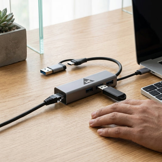 WE -  CLH21 ETHERNET NETWORK ADAPTER WITH USB HUB  WITH TYPE C AND USB 3.0 DUAL CONNECTOR METAL BODY 1 YEAR WARRANTY