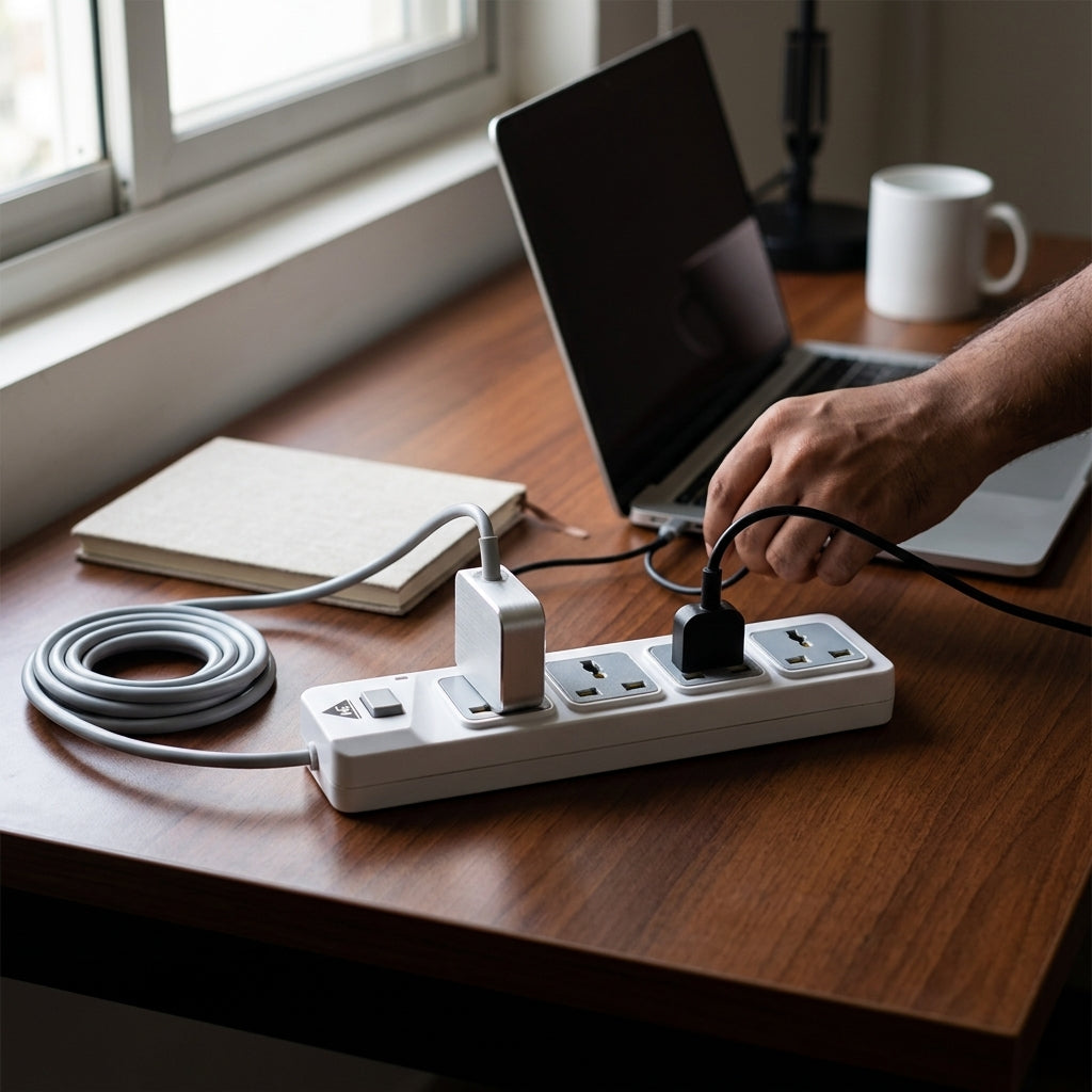 WE - HEXA POWER STRIP  4 METER COPPER CABLE 4 UNIVERSAL BRASS SOCKET 2500 WATT - WHITE  1 YEAR WARRANTY