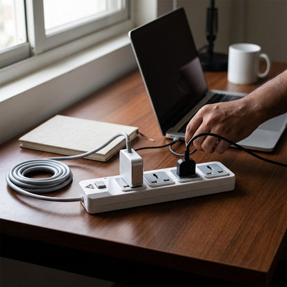WE - HEXA POWER STRIP  4 METER COPPER CABLE 4 UNIVERSAL BRASS SOCKET 2500 WATT - WHITE  1 YEAR WARRANTY