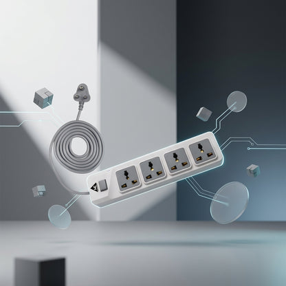 WE - HEXA POWER STRIP  4 METER COPPER CABLE 4 UNIVERSAL BRASS SOCKET 2500 WATT - WHITE  1 YEAR WARRANTY