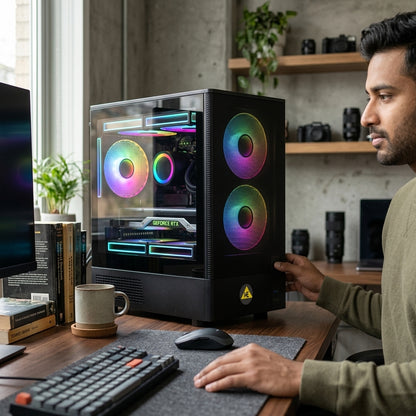 WE - RIO PREMIUM CABINET – 3 RGB FAN INBUILT 240 WATER COOLER SUPPORT 3.0 USB | HD AUDIO SLOT  |  MAGNETIC FILTER SIDE TEMPERED GLASS  |  1 YEAR WARRANTY