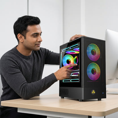 WE - RIO PREMIUM CABINET – 3 RGB FAN INBUILT 240 WATER COOLER SUPPORT 3.0 USB | HD AUDIO SLOT  |  MAGNETIC FILTER SIDE TEMPERED GLASS  |  1 YEAR WARRANTY