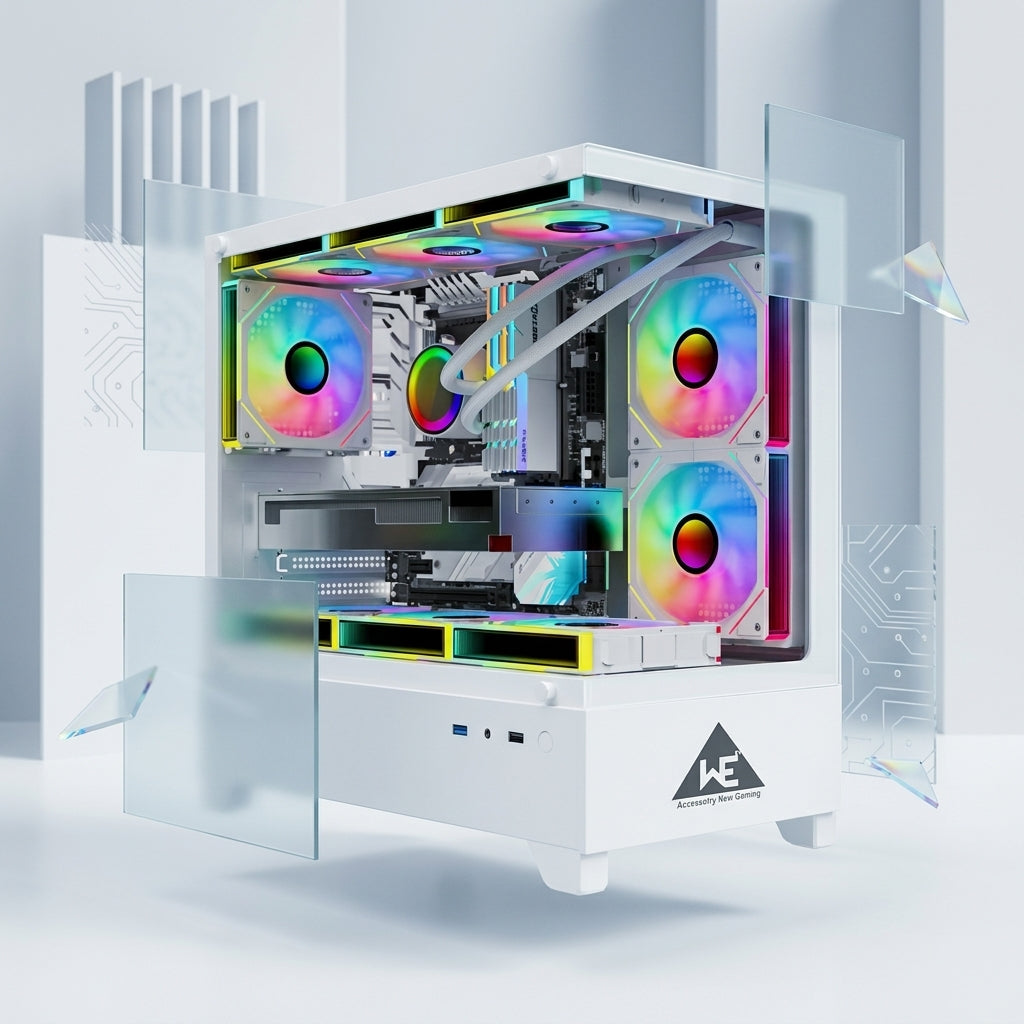 WE BERLIN PREMIUM GAMING CABINET DUAL-ZONE LAYOUT  4 INFINITY ARGB FANS  TEMPERED GLASS 360MM WATER COOLING SUPPORT TYPE C , 3.0 USB  HD AUDIO | MIC  |  1 YEAR WARRANTY