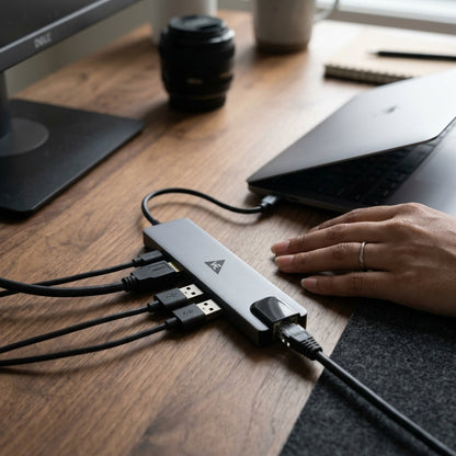 WE CHC62 6‑in‑1 Type‑C Dock with Dual 100W Power delivery, USB Hub, 4K HDMI, Ethernet – Metal Body, 1 Year Warranty