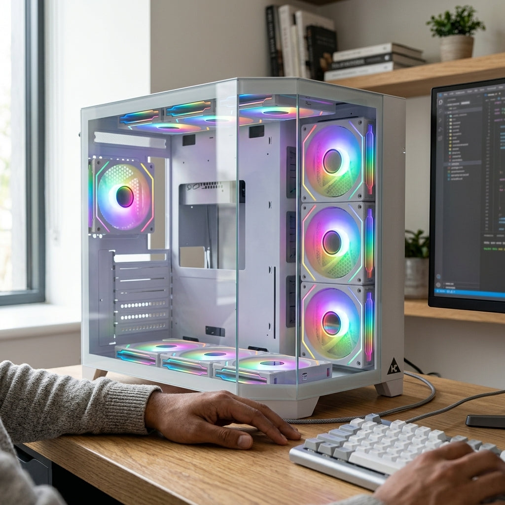 WE HELSINKI Premium Gaming Cabinet – ATX | Micro-ATX Support – Sleek Matte Finish – Enhanced Airflow – Tool-Free Build – 1 Year Warranty