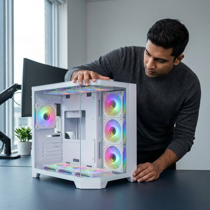 WE HELSINKI Premium Gaming Cabinet – ATX | Micro-ATX Support – Sleek Matte Finish – Enhanced Airflow – Tool-Free Build – 1 Year Warranty