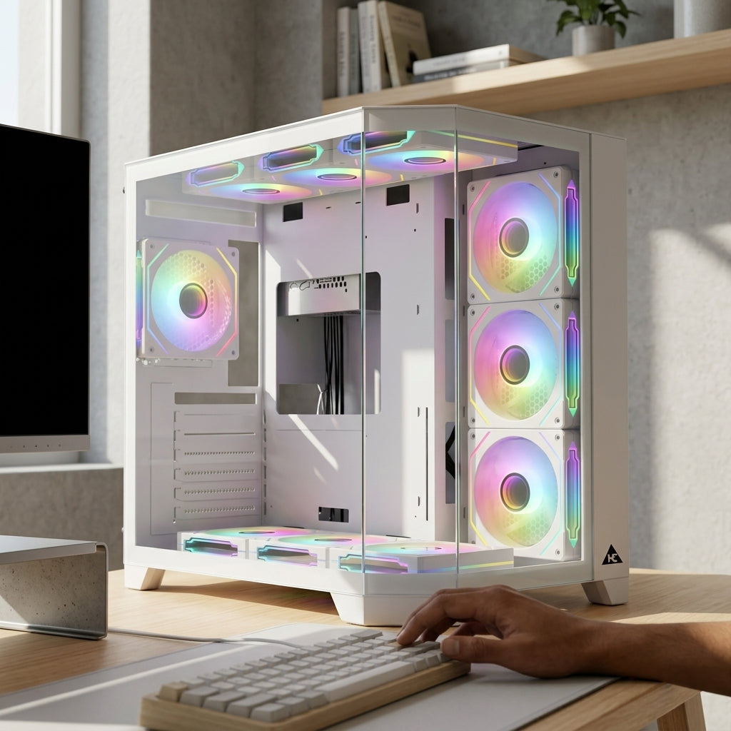 WE HELSINKI Premium Gaming Cabinet – ATX | Micro-ATX Support – Sleek Matte Finish – Enhanced Airflow – Tool-Free Build – 1 Year Warranty