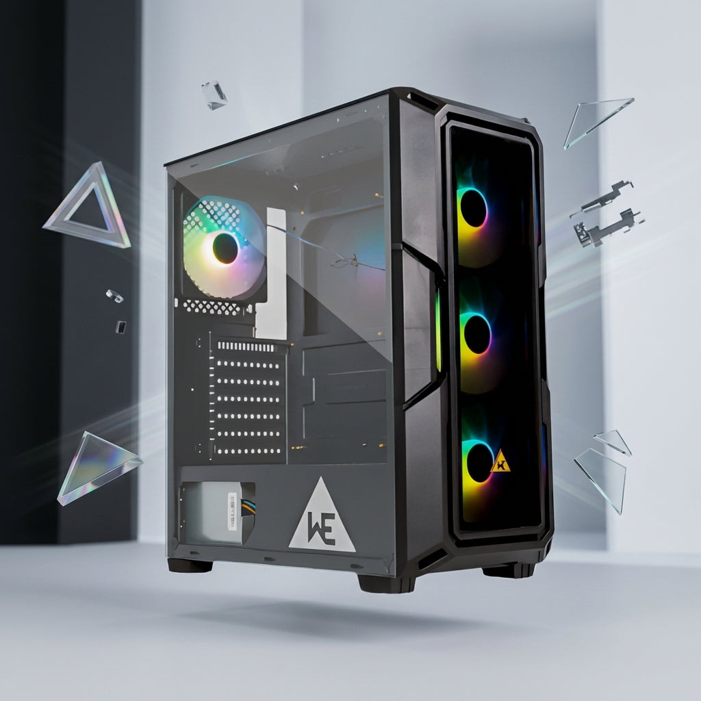 WE PHANTOM GAMING CABINET  TEMPERED GLASS SIDE PANEL  ATX | M-ATX SUPPORT 4 PRE-INSTALLED RGB FANS 240 AND 360 WATER COOLER SUPPORT MESH | GLASS FRONT