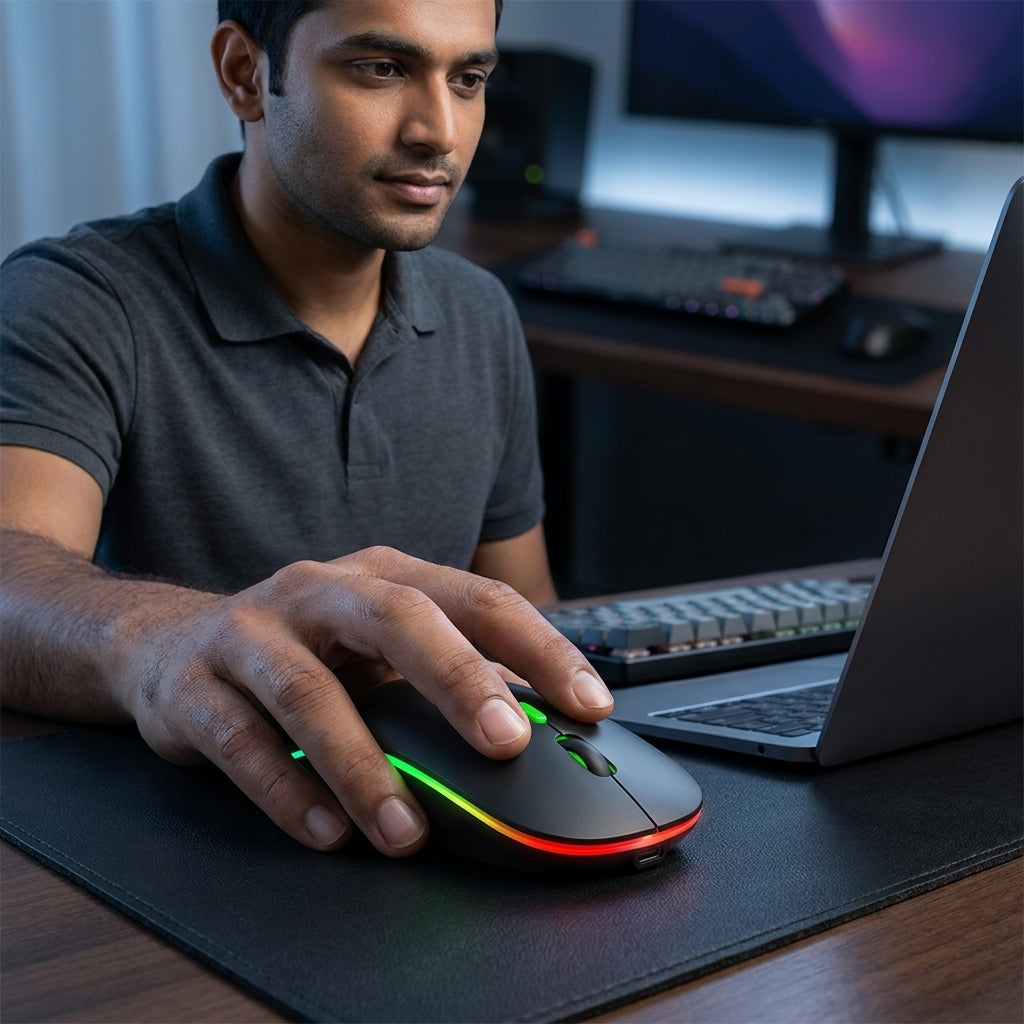 WE PROTOUCH WIRELESS MOUSE WITH BT  RGB LIGHT  ERGONOMIC SILENT CLICK  RECHARGEABLE  1 YEARS WARRANTY