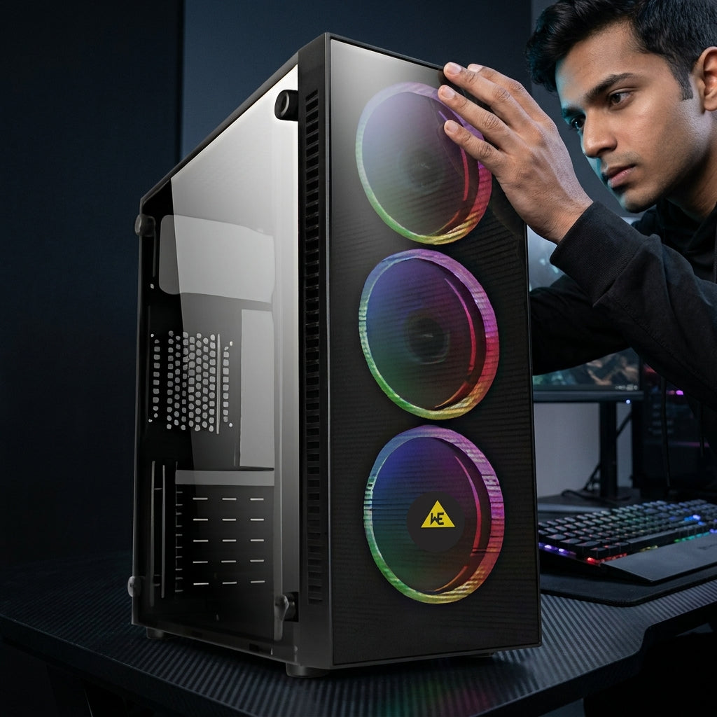 WE AURA  PREMIUM CABINET 3 RGB FAN INBUILT FRONT GLASS | MESH OPTION , BLACK & WHITE COLOR | 1 YEAR WARRANTY