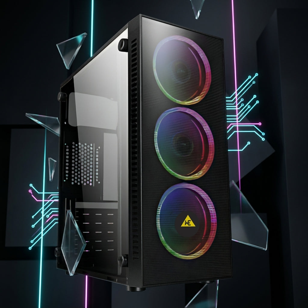 WE AURA  PREMIUM CABINET 3 RGB FAN INBUILT FRONT GLASS | MESH OPTION , BLACK & WHITE COLOR | 1 YEAR WARRANTY