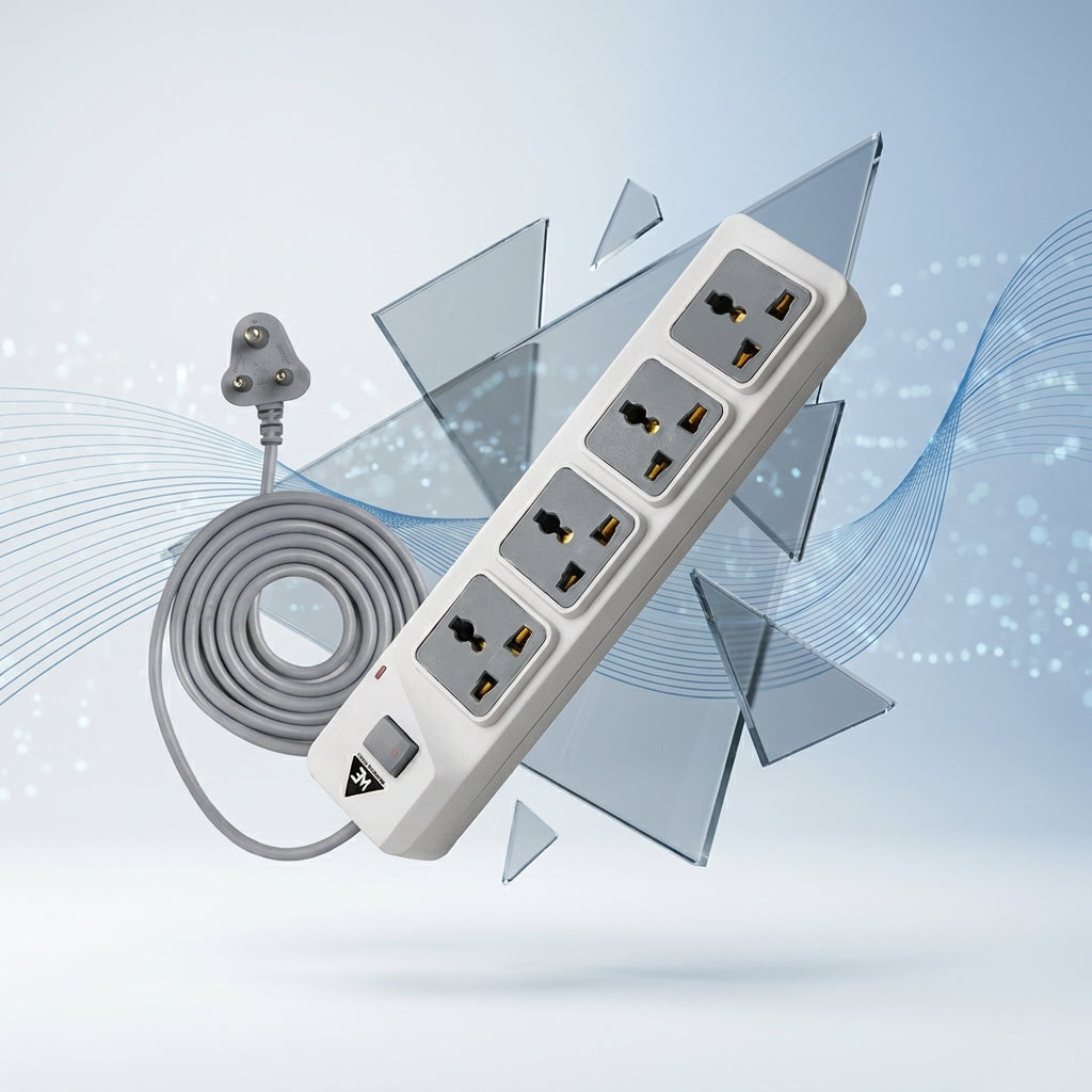 WE - HEXA POWER STRIP  2 METER COPPER CABLE 4 UNIVERSAL BRASS SOCKET 2500 WATT - WHITE  1 YEAR WARRANTY