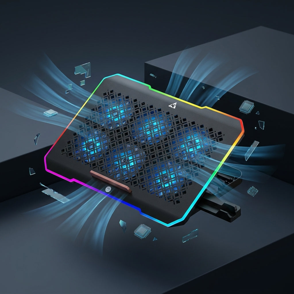 WE - CHILLMATE RGB LAPTOP COOLING PAD  SIX FANS   RGB LIGHTING   USB HUB   MOBILE HOLDER  5 HEIGHT ADJUSTABLE  3000 RPM - BLACK