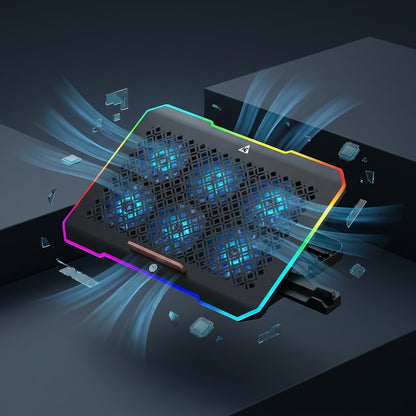 WE - CHILLMATE RGB LAPTOP COOLING PAD  SIX FANS   RGB LIGHTING   USB HUB   MOBILE HOLDER  5 HEIGHT ADJUSTABLE  3000 RPM - BLACK