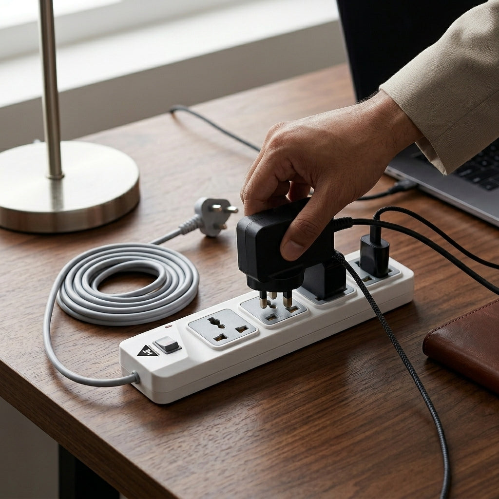 WE - HEXA POWER STRIP  2 METER COPPER CABLE 4 UNIVERSAL BRASS SOCKET 2500 WATT - WHITE  1 YEAR WARRANTY
