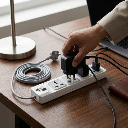 WE - HEXA POWER STRIP  2 METER COPPER CABLE 4 UNIVERSAL BRASS SOCKET 2500 WATT - WHITE  1 YEAR WARRANTY