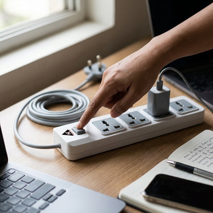 WE - HEXA POWER STRIP  4 METER COPPER CABLE 4 UNIVERSAL BRASS SOCKET 2500 WATT - WHITE  1 YEAR WARRANTY