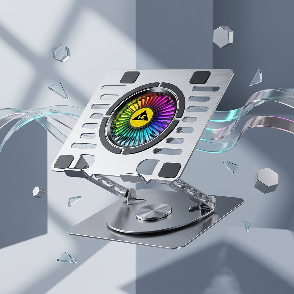 WE -  BRITEPAD  RGB LAPTOP COOLING PAD  ALUMINIUM BODY  360° ROTATING BASE  RGB FAN  HEIGHT ADJUSTABLE  USB HUB  ADJUSTABLE SPEED