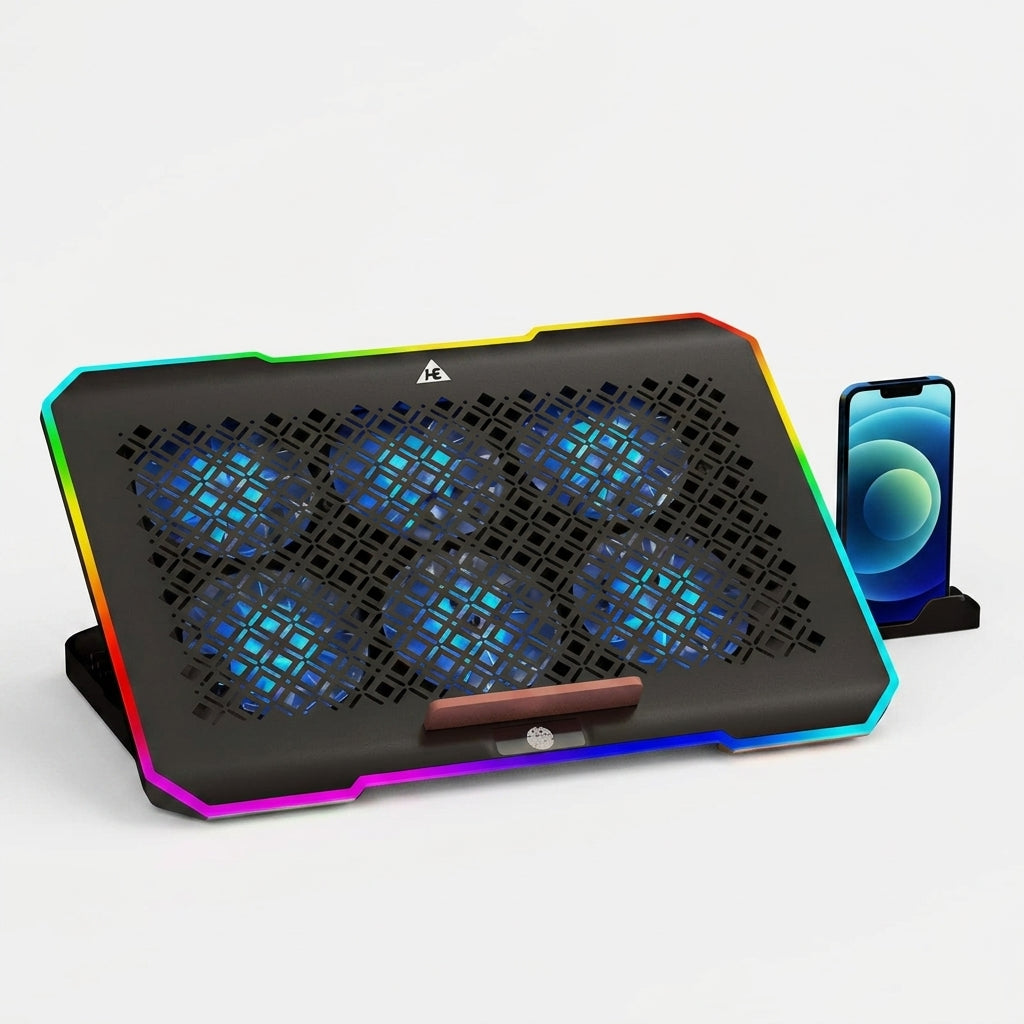WE - CHILLMATE RGB LAPTOP COOLING PAD  SIX FANS   RGB LIGHTING   USB HUB   MOBILE HOLDER  5 HEIGHT ADJUSTABLE  3000 RPM - BLACK