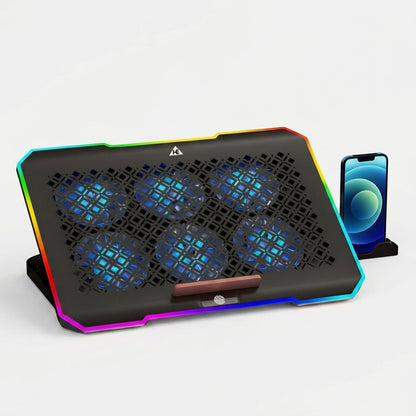 WE - CHILLMATE RGB LAPTOP COOLING PAD  SIX FANS   RGB LIGHTING   USB HUB   MOBILE HOLDER  5 HEIGHT ADJUSTABLE  3000 RPM - BLACK