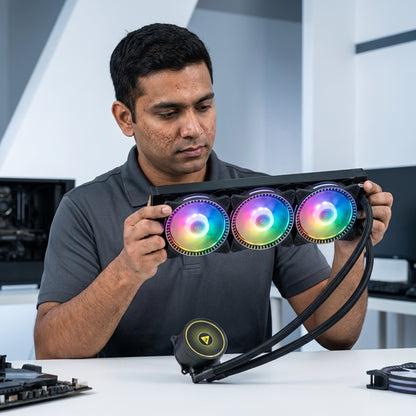WE - AQUACOOL 360 ARGB LIQUID CPU COOLER TRIPLE FAN, 360MM RADIATOR, ARGB SYNC, UNIVERSAL SOCKET SUPPORT, 3-YEARS WARRANTY