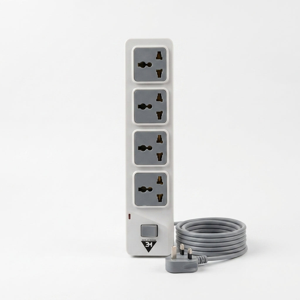 WE - HEXA POWER STRIP  4 METER COPPER CABLE 4 UNIVERSAL BRASS SOCKET 2500 WATT - WHITE  1 YEAR WARRANTY