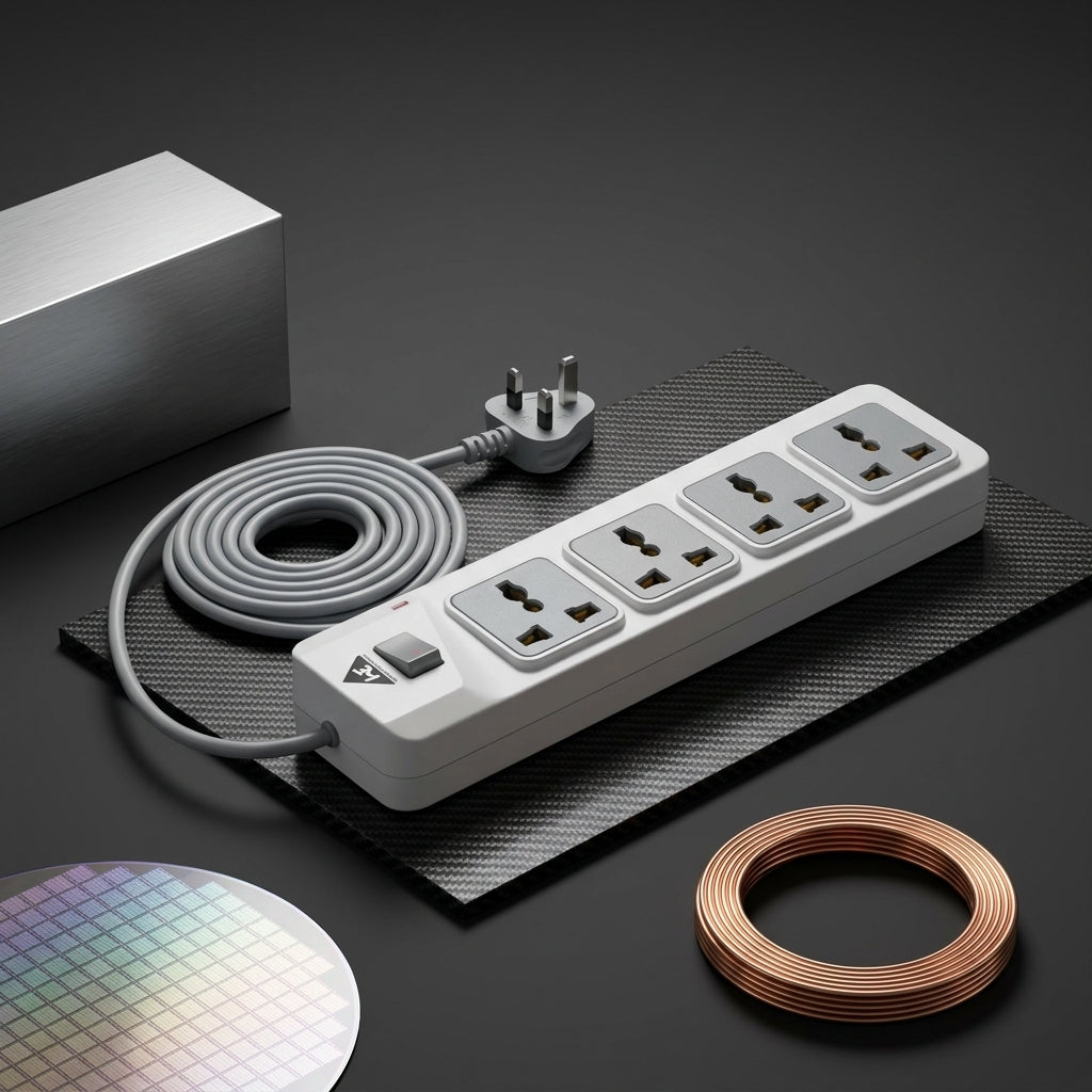 WE - HEXA POWER STRIP  2 METER COPPER CABLE 4 UNIVERSAL BRASS SOCKET 2500 WATT - WHITE  1 YEAR WARRANTY
