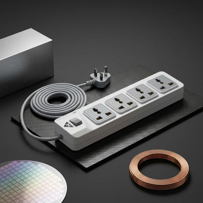 WE - HEXA POWER STRIP  2 METER COPPER CABLE 4 UNIVERSAL BRASS SOCKET 2500 WATT - WHITE  1 YEAR WARRANTY