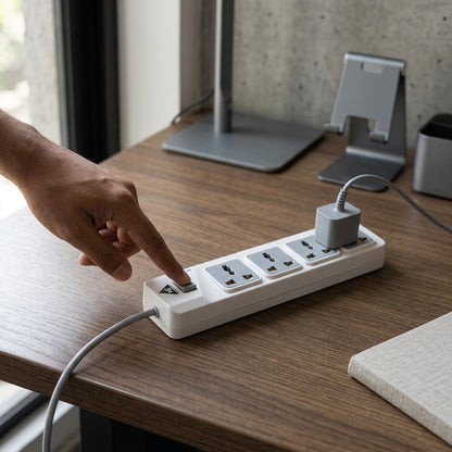 WE - HEXA POWER STRIP  2 METER COPPER CABLE 4 UNIVERSAL BRASS SOCKET 2500 WATT - WHITE  1 YEAR WARRANTY